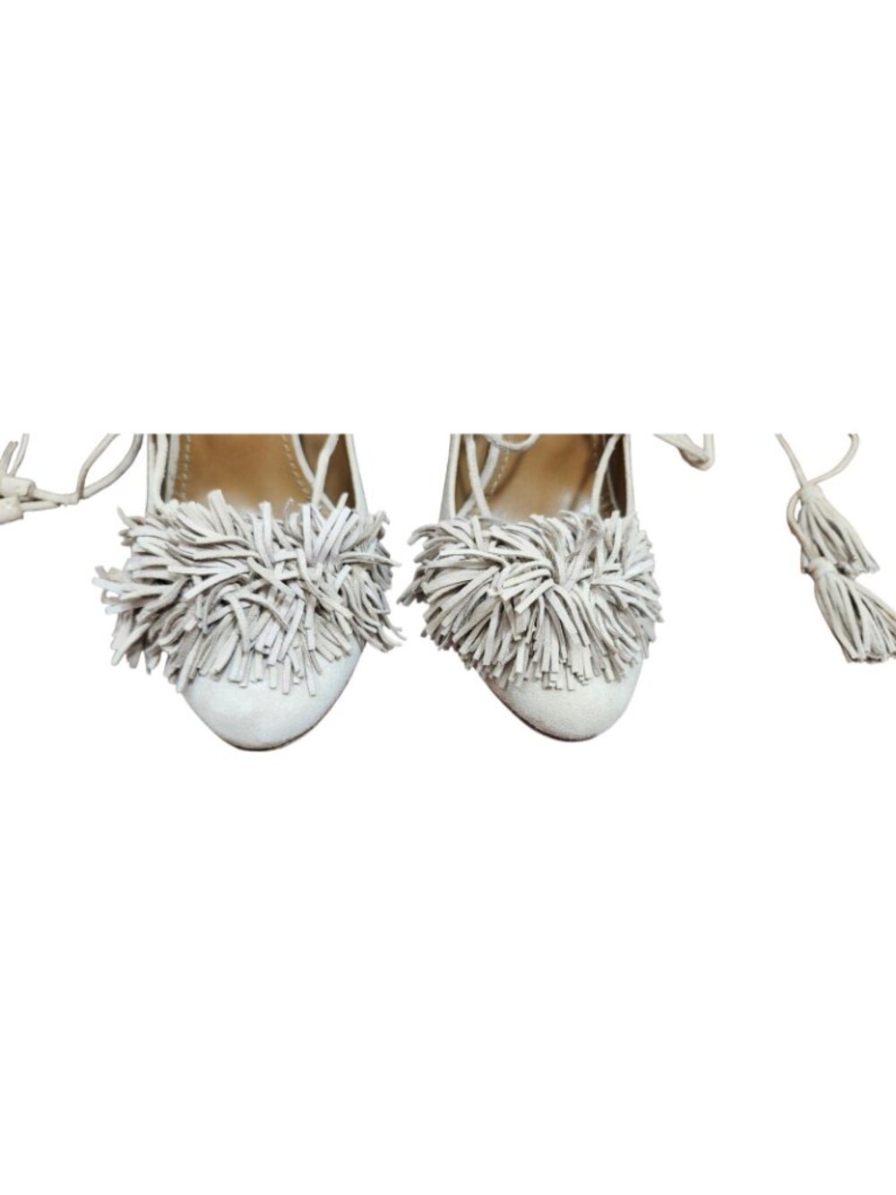 Aquazzura Wild Thing Fringe Suede Lace Up Block Heel Pumps Beige EU 36.5 US 6 - Picture 4 of 12